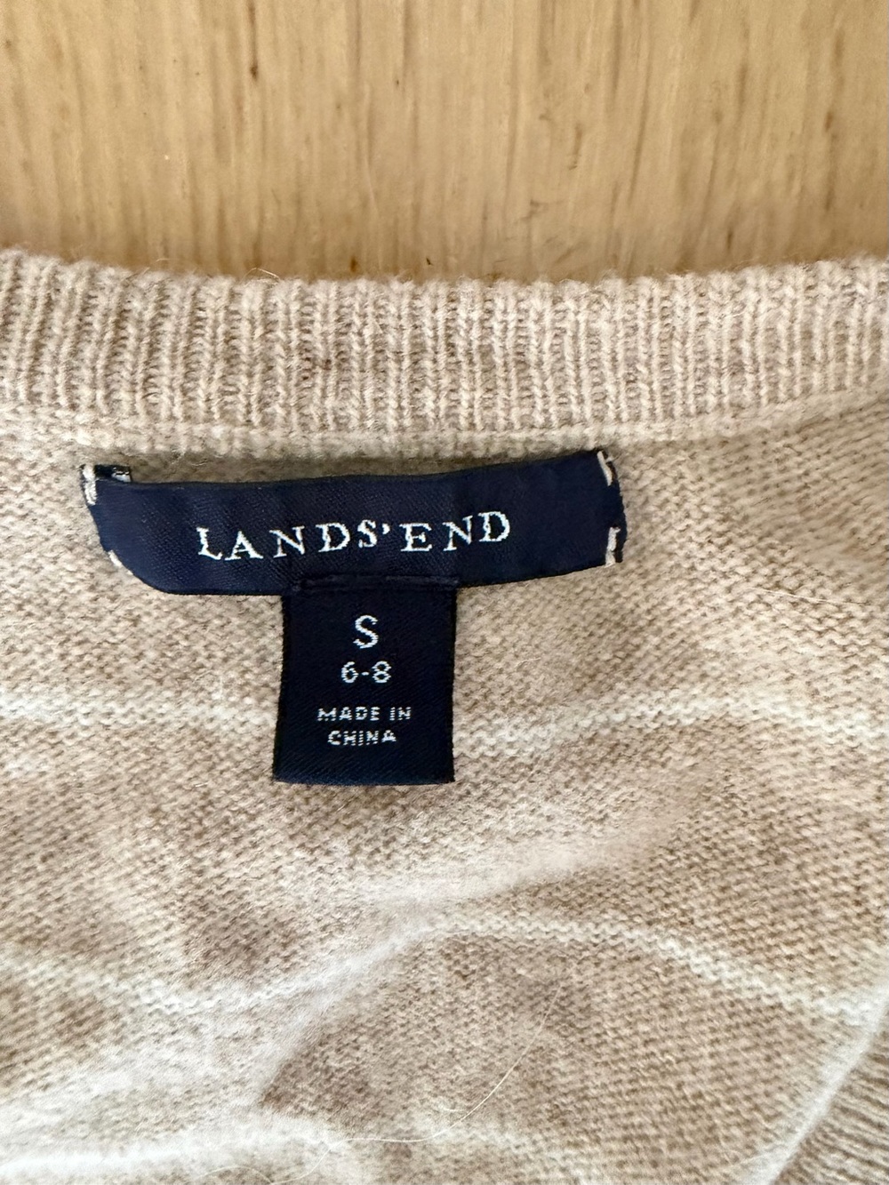 Lands' End Beige Striped V-Neck Button Cardigan - Picture 2 of 3